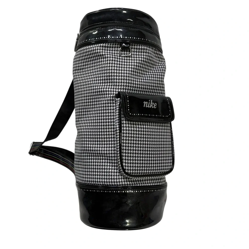 Nike Houndstooth Cylinder Crossbody Bag Black White TG0071-061 Y2K Patent Trim